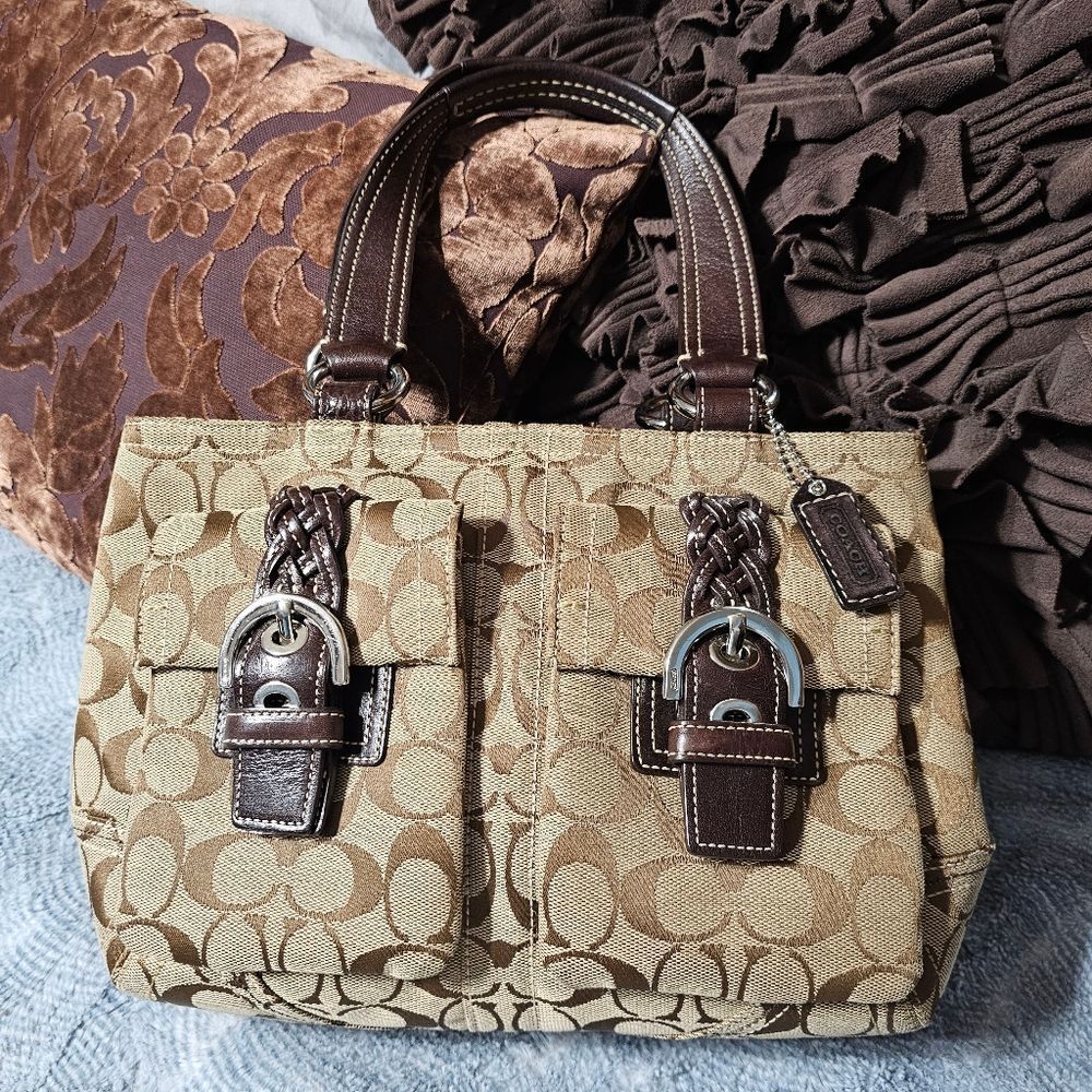 Coach Signature Tan and Brown Satchel